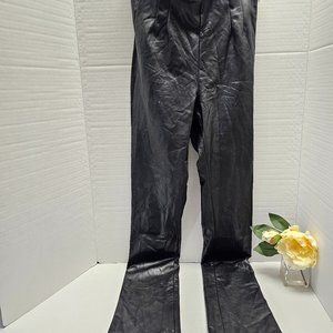 Zara Pleather Faux Leather Zipper Black Pants Zipper Opens Hem S Small